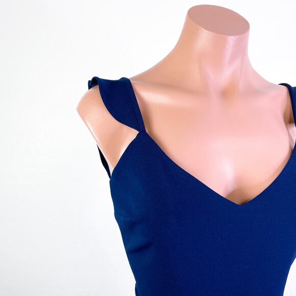 WAYF The Mina Ruffle Strap Sleeveless V-Neck Side Slit Gown Blue size S NWOT - Picture 4 of 11